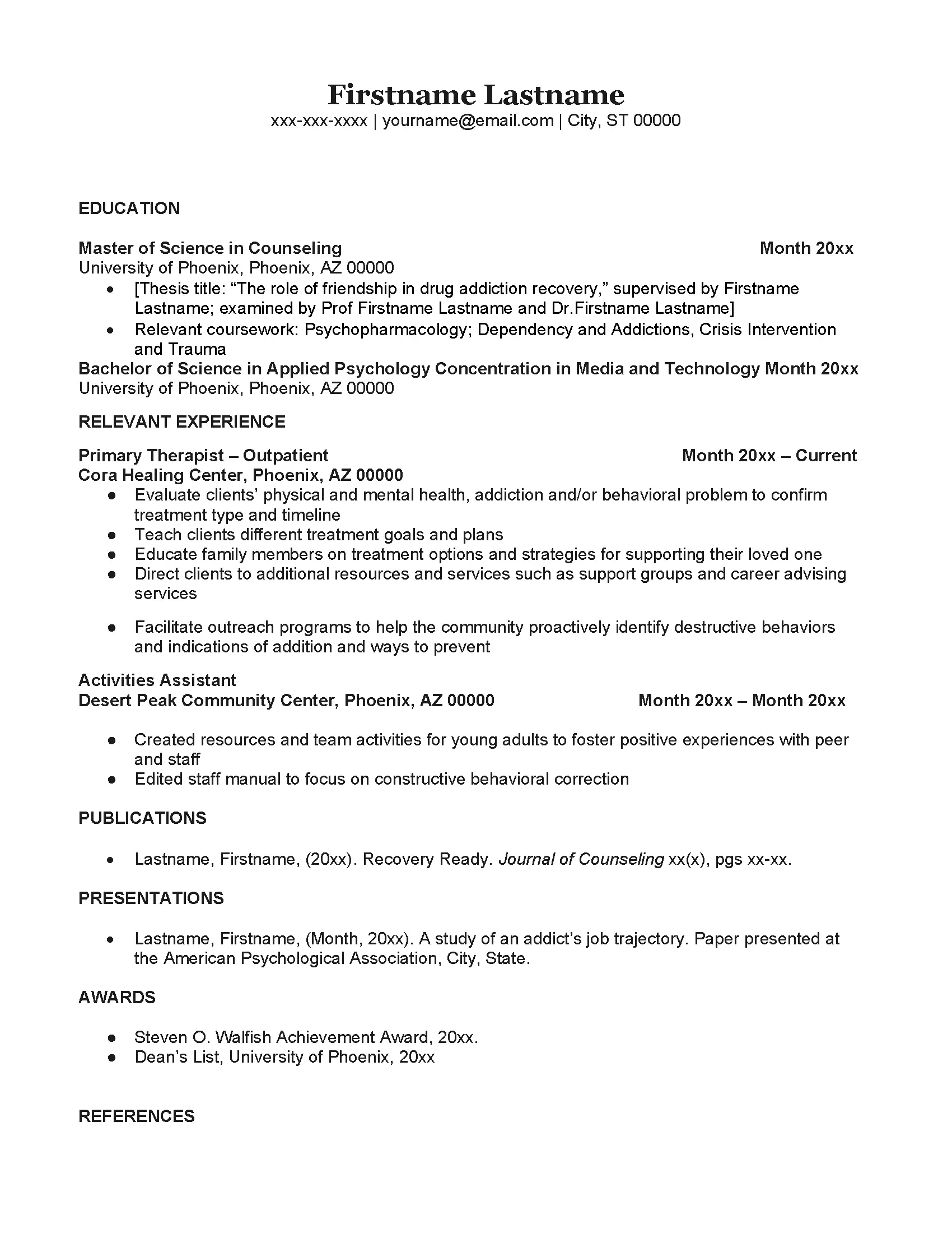 Entry-level CV example