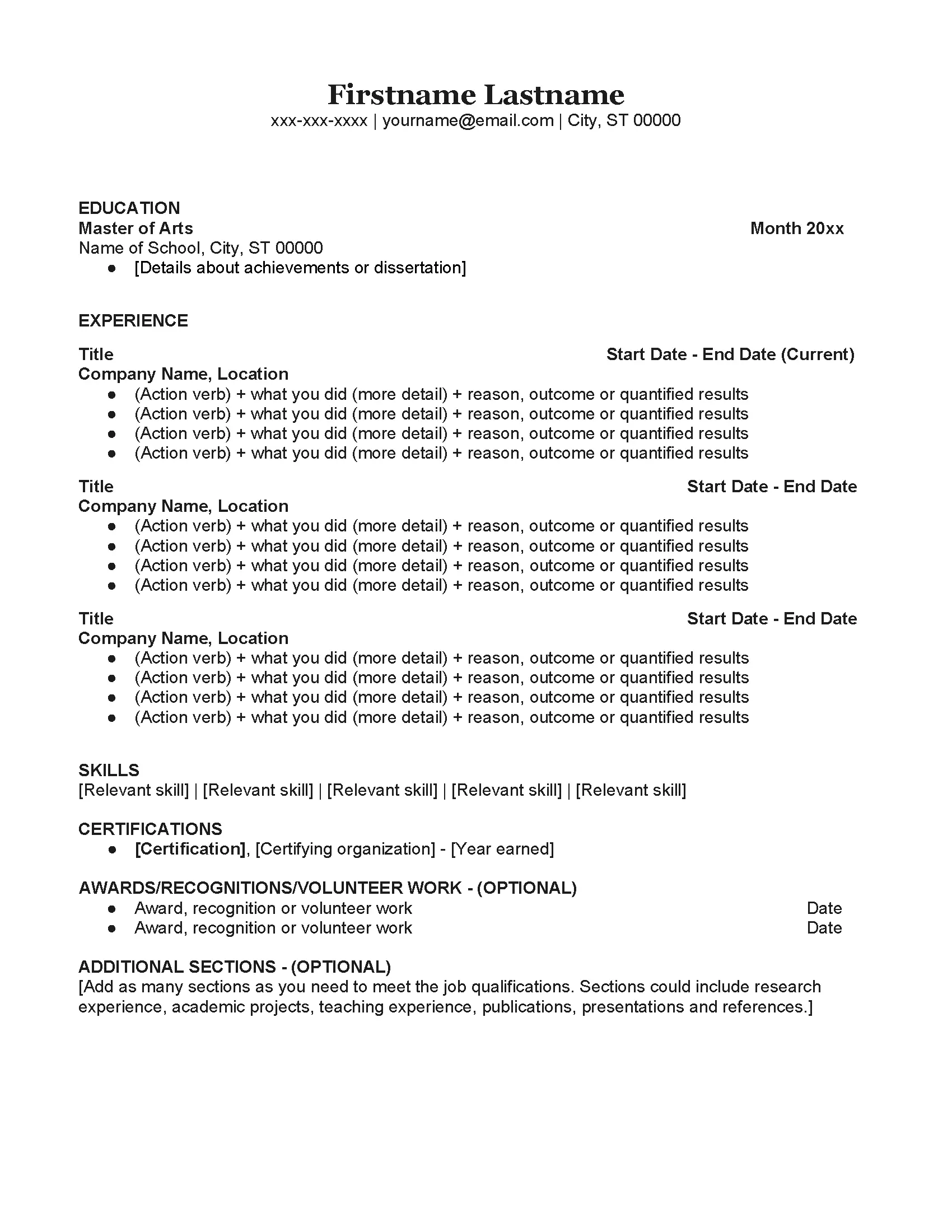 Niche CV example