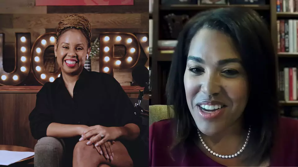 Podcast host Freda Richards and guest Dr. Mautra Jones pictured during the taping of the podcast