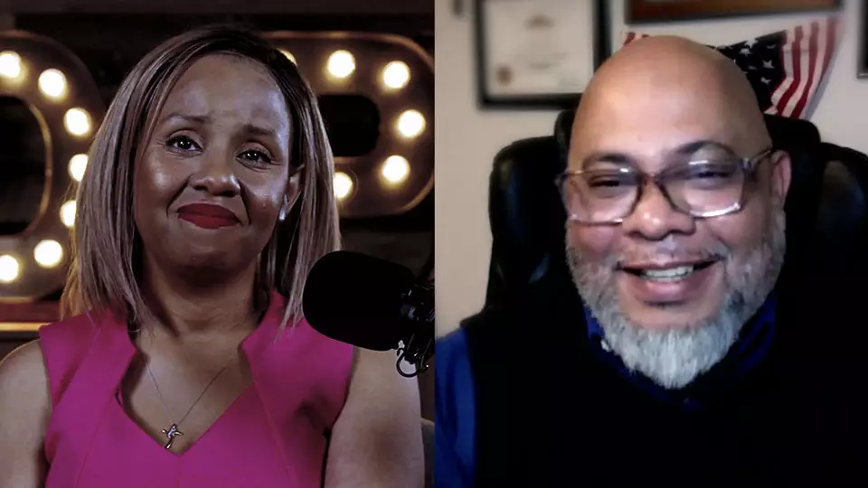 Podcast host Freda Richards and guest Cesar Ramirez pictured during the taping of the podcast