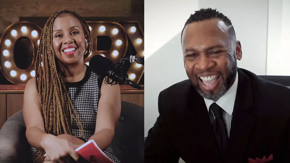 Podcast host Freda Richards and guest Dr. Terry Jones pictured during the taping of the podcast