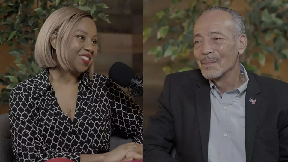 Podcast host Freda Richards and guest John Ramirez pictured during the taping of the podcast