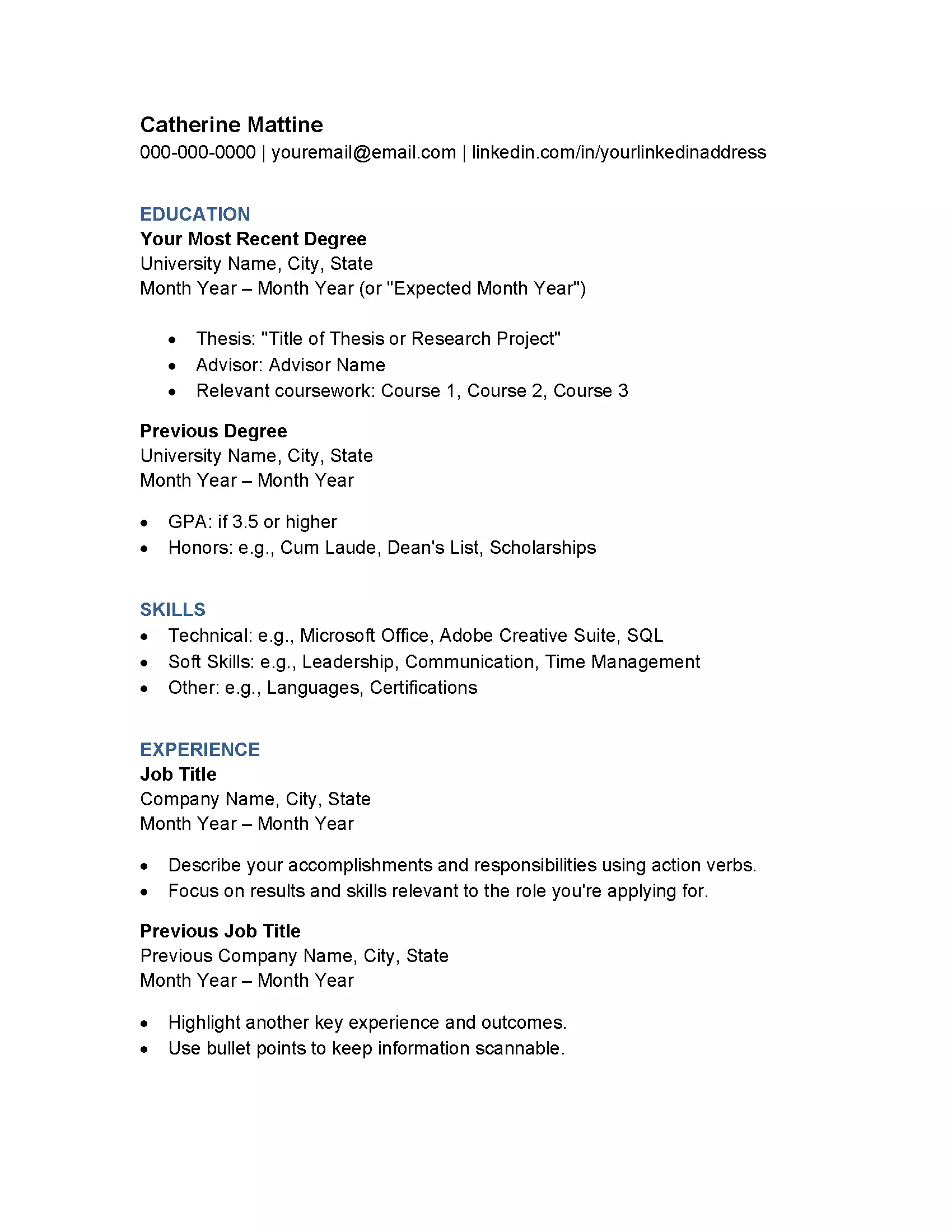 Downloadable CV template