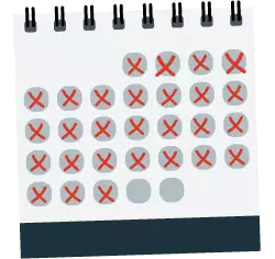 Calendar with 28 days of the month crossed off