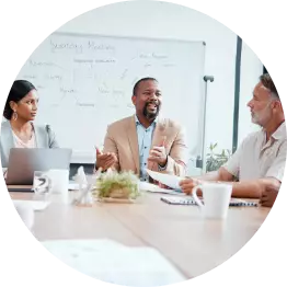 Employees discussing at a meeting