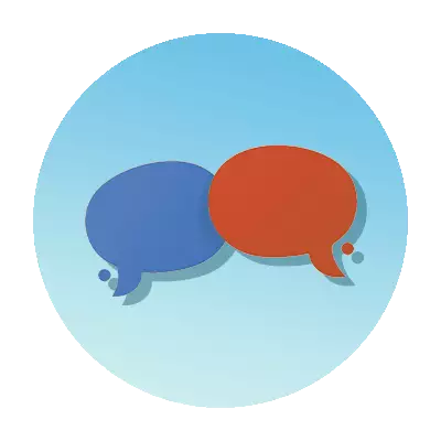 Illustrated icon of red and blue speech bubbles