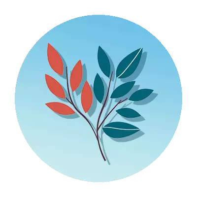 Illustrated icon of red and blue leaves