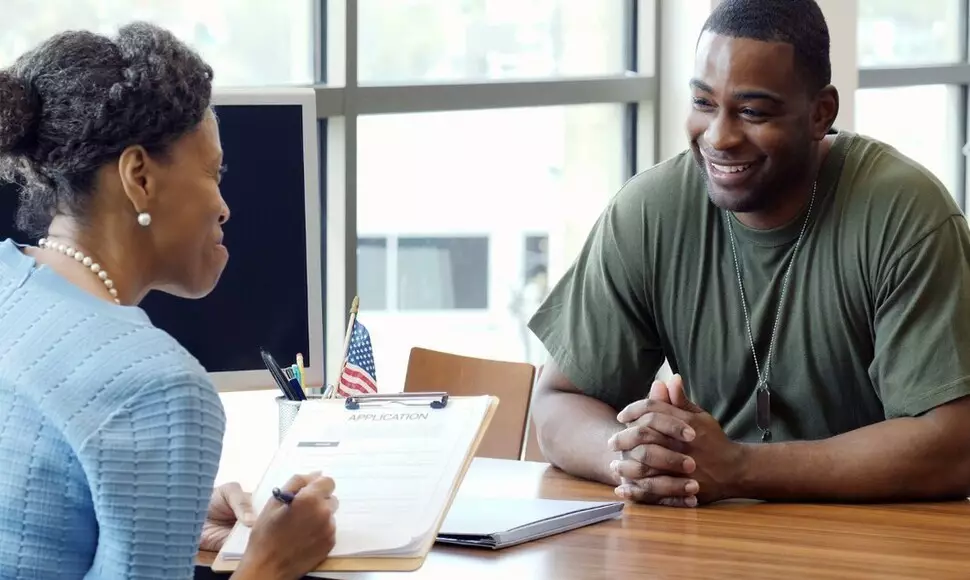 Veteran meets with a professional to discuss college and career options