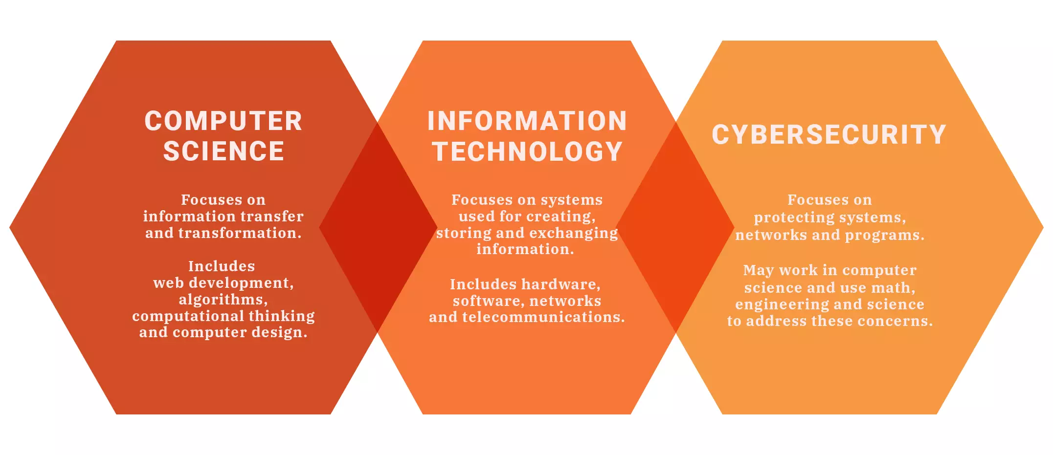 Infographic on differences between computer science, information technology and cybersecurity