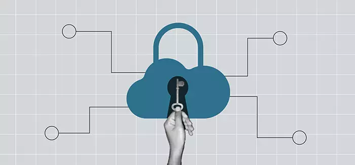 Padlock shaped like a cloud being unlocked with a key