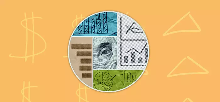 A collage of financial imagery to illustrate the dichotomy between a master's in finance vs. MBA