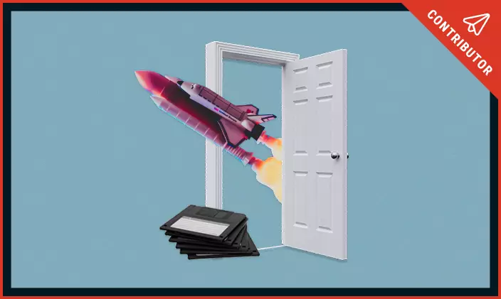 A rocket passing through an open door as a metaphor