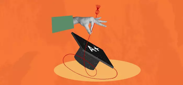 A graduation cap with an A+ on top of it to signify how to get good grades