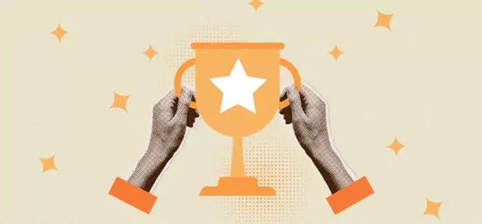 Two hands holding up a trophy with a star on it announcing the UOPX President's list, July 2025