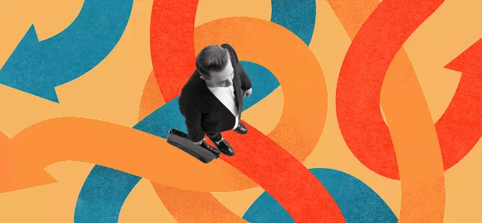 The birds eye view of a business man to signify management jobs