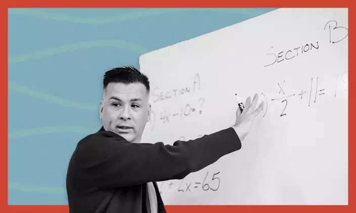 Stylized image of a man teaching at a white board to signify adult learning theory