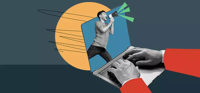 A man with a bullhorn to signify project manager