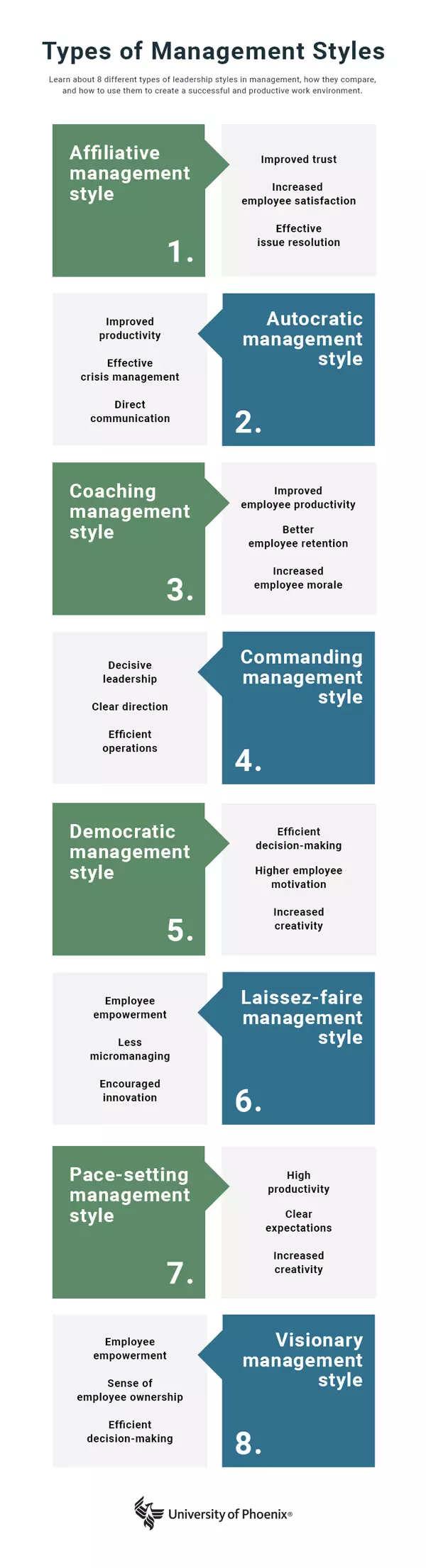 8 types of management styles infographic