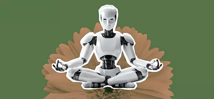 Meditating robot symbolizes the relationship between AI and mental health