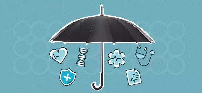 Image of an umbrella with symbols of healthcare underneath to symbolize all that falls under an MPH degree