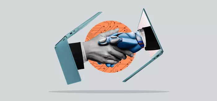 Two hands shaking to represent retaining and growing talent with AI