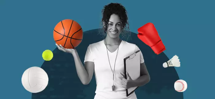 A female athletic director holding a basketball