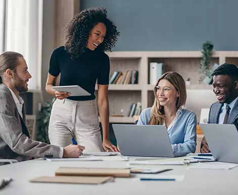 A business team working together for solutions