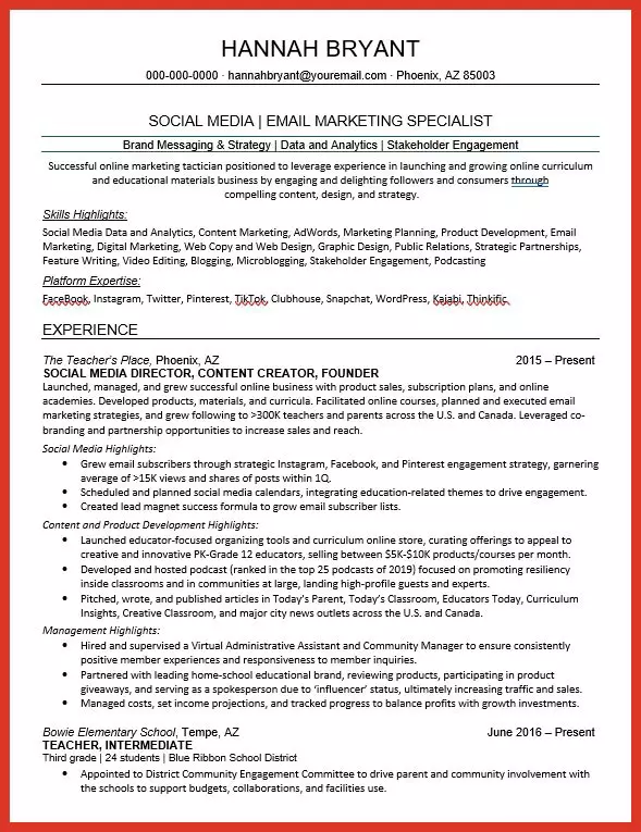 Click on the image to download our career changer resumé sample.