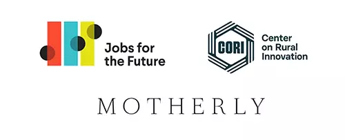 Jobs for the Future, Center on Rural Innovation and Motherly logos