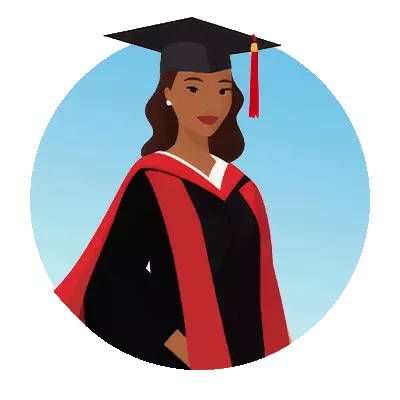 Illustrated icon of colored woman wearing graduation regalia