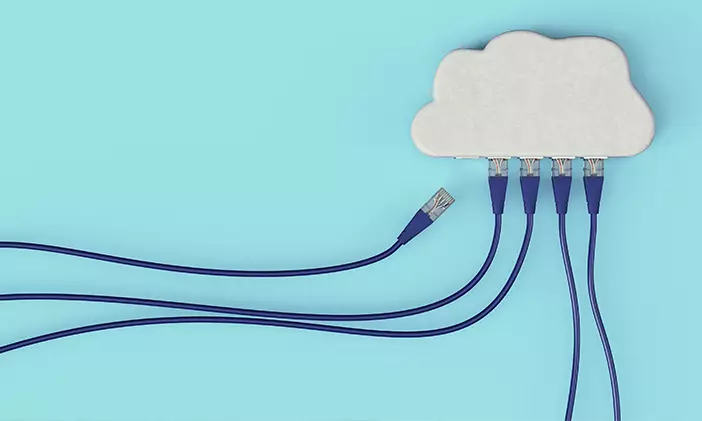 An illustration of 5 ethernet cables plugged into a cloud