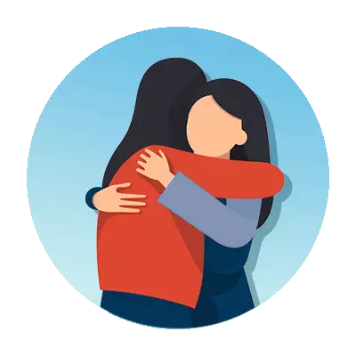 Illustrated icon of two woman hugging