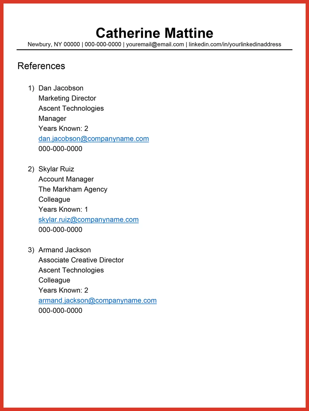 Downloadable references list sample