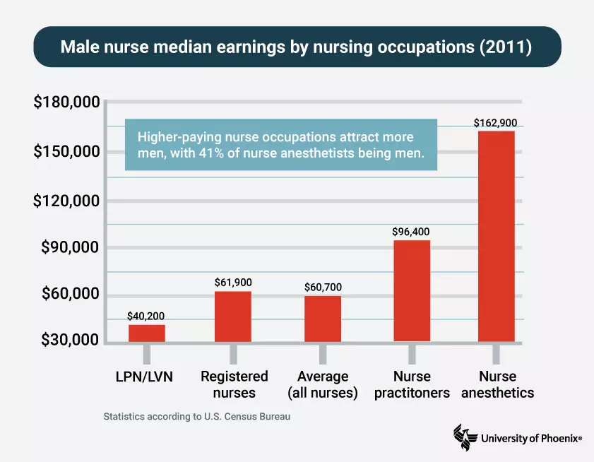 Chart depicting male nurse salaries according to specialization