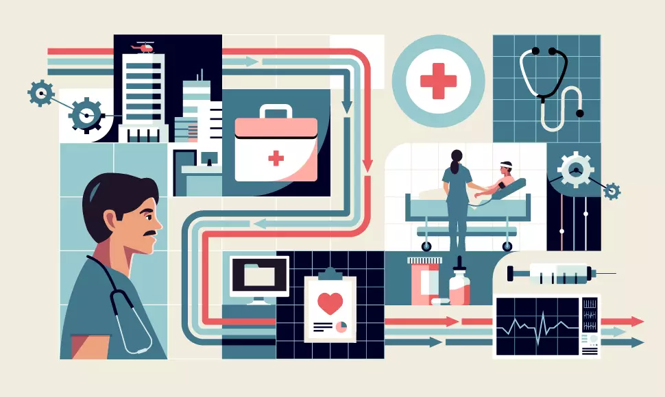 Nurses and nursing items cartoonish graphic to represent medical billing