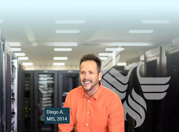 IT professional works in a server room.