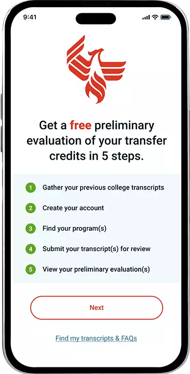 Front screen of a phone with the UOPX logo and a list of benefits for the new mobile app, "TransferPath."