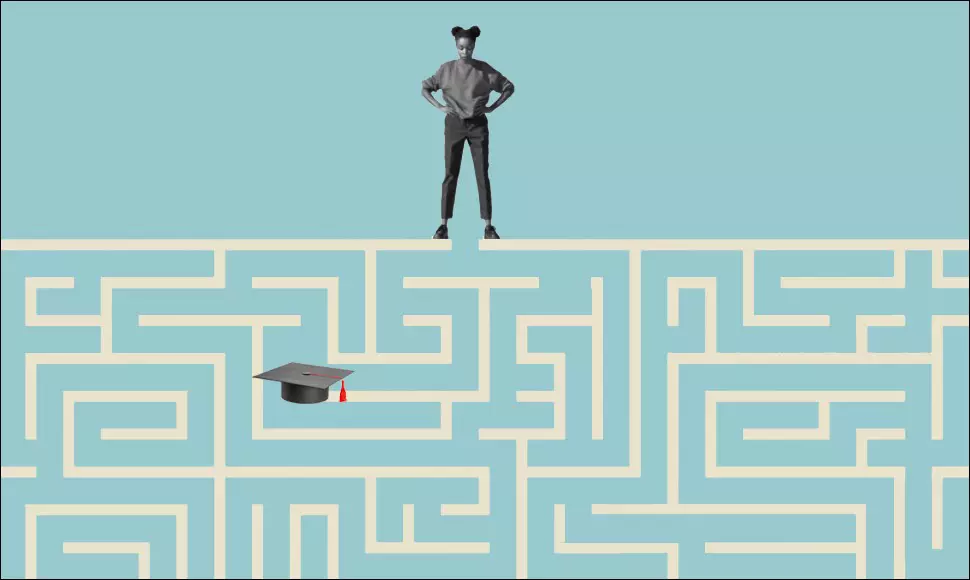 A potential student ponders the best path to a college degree to signify the online university experience unplugged