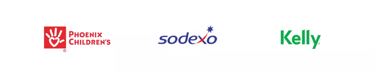 logos for the following organizations: phoenix children's hospital, sodexo and kelly