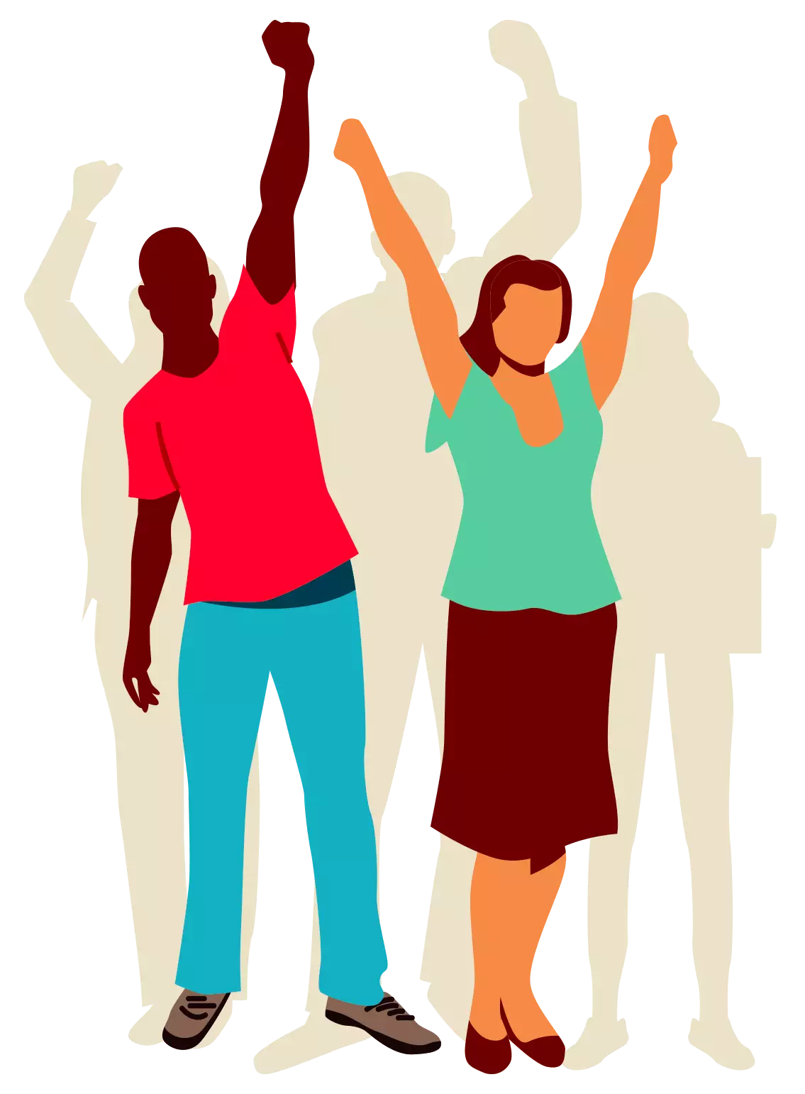 illustration of people cheering in a small crowd