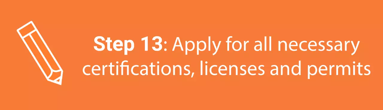 Infographic step thirteen: Apply for all necessary certification, licenses, and permits