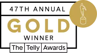 47th Annual Telly Awards logo representing a Gold Telly Award for UOPX film.