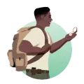 Man with backpack and compass