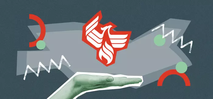 Illustration of a hand with the University of Phoenix logo above it